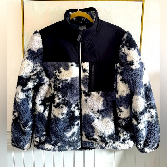 ROXY Waterproof Sherpa Fleece Tie Dye Zip Up Jacket NWT Size Medium - Picture 1 of 7